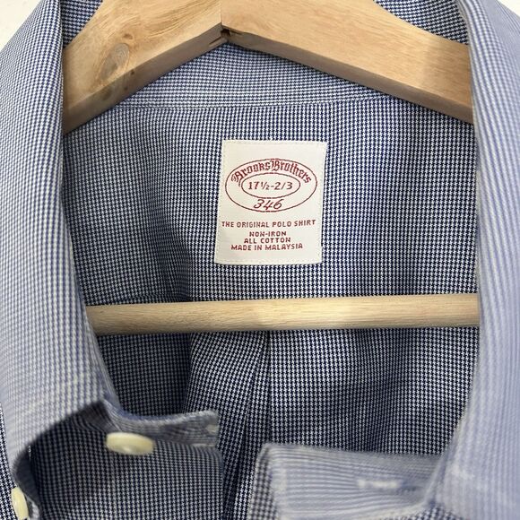 Brooks Brothers 346 Button Down Shirt Size 17 1/2-2/3, Blue Check, Preppy - Picture 4 of 4